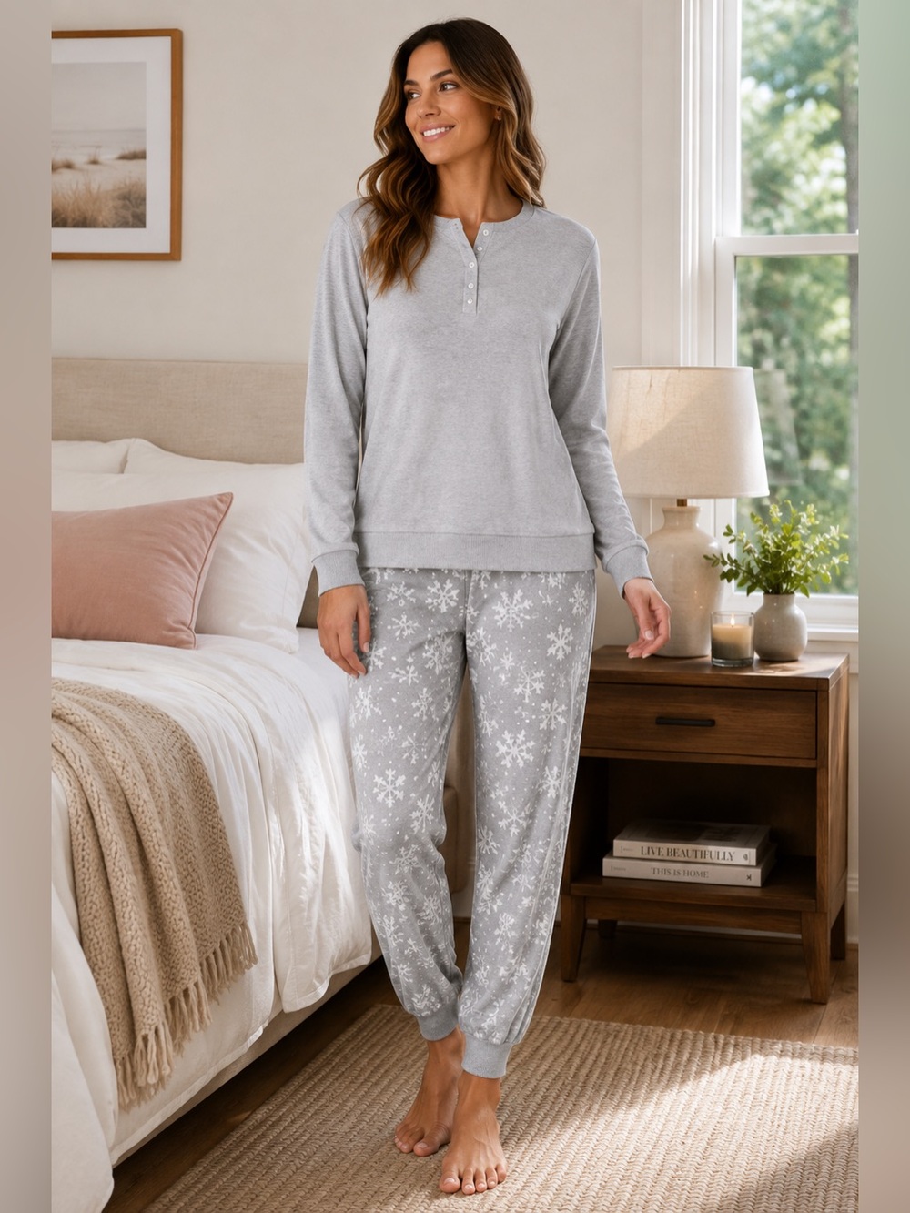 NAUTICA Gray Snowflake Pajama Set